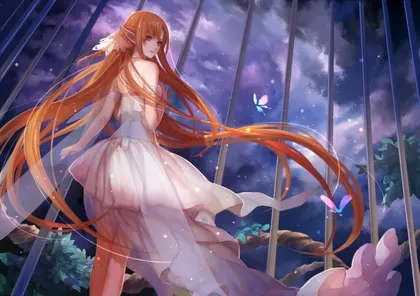brunettes dress long hair brown eyes anime anime girls sword art online butterflies yuuki asuna alfh Art HD Wallpaper